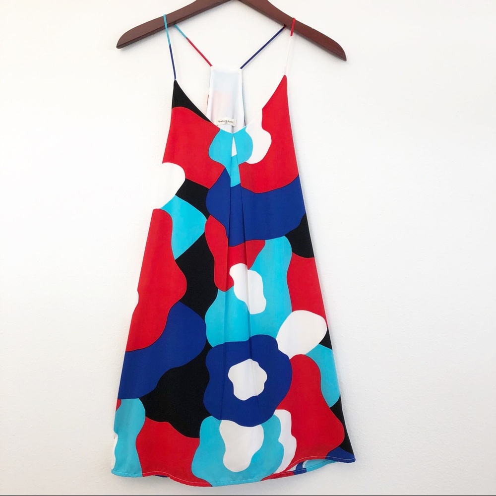 Newbury Kustom Red Blue Turquoise Black White Abstract Slip Dress